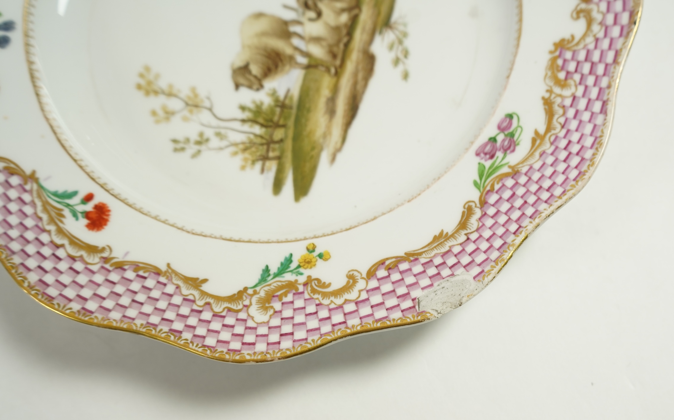 Four Meissen pastoral landscape plates, c.1760